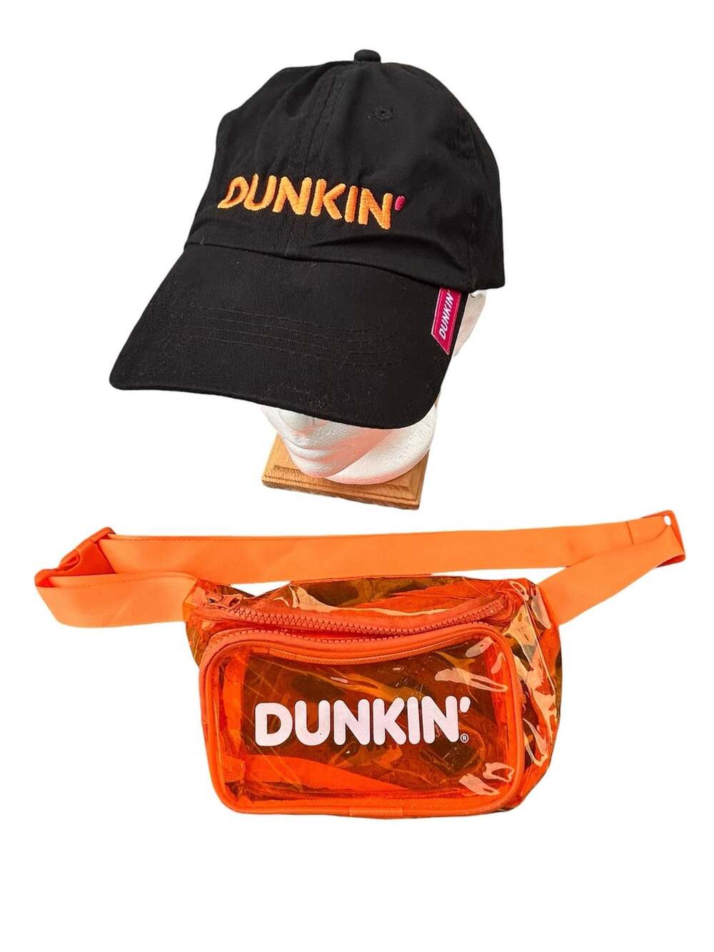 Dunkin' Logo Baseball Hat and Clear Orange Belt Bag Bundle H166
